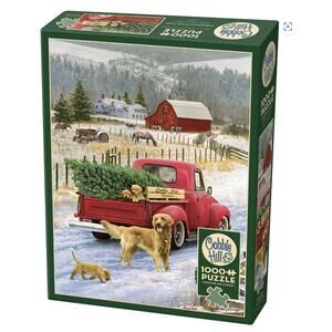 Set 2 Cobble Hill 1000 & 500 Pc Jigsaw Puzzles Christmas Snowman Farm Dog Truck